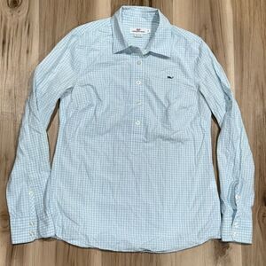 Vineyard Vines Gingham Check Plaid Popover Shirt Roll Tab Sleeve Women’s 2